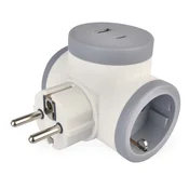 Delilec 2x, 1xUSB-A+1xUSB-C, belo-sivo