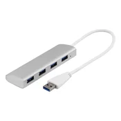 DELTACO USB 3.0 hub, 4xUSB-A ženski, aluminij, 0,3m, srebrni