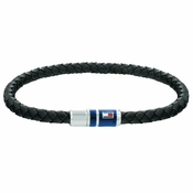 Tommy Hilfiger Črna usnjena zapestnica z jekleno zaponko 2790293