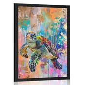 Plakat želva v imitaciji umetniške slike - 40x60 silver