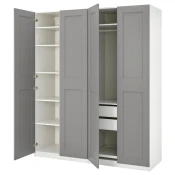 PAX / GRIMO Kombinacija garderobera, bela/siva, 200x60x236 cm