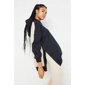 Trendyol Navy Blue Color Blocked Wide Fit Fleece Knitted Sports Sweatshirt