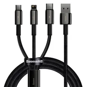Baseus Tungsten Gold 3-u-1 USB tip-A – iPhone + USB tip-C + Micro USB, 3,5 A kabel za brzo punjenje i prijenos podataka, 1,5 m, crni