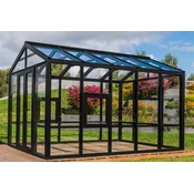 Casa Padrino Luxury Garden House Black 400 x 300 x H. 276.2 cm - Solid Wood Garden House with Glass Windows and Glass Doors - Greenhouse - Luxury Garden Houses - Luxury Greenhouses