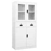 Uredski ormaric bijeli 90 x 40 x 180 cm celik i kaljeno staklo