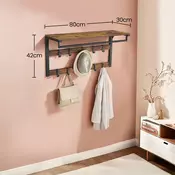 Songmics Stenski obešalnik za plašče 30x80x42 cm rjav