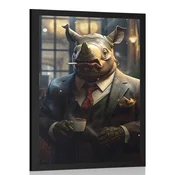 Plakat živalski gangster nosorog - 20x30 silver