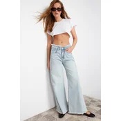 Trendyol Light Blue Tassel Detail High Waist Wide Leg Jeans