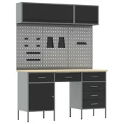 vidaXL vidaXL 8-delni delovni kabinet in set pegboard v črni MDF in kovini, (22047401)