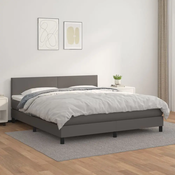 Den Box spring postelja z vzmetnico siv 160x200 cm umetno usnje