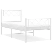 Vidaxl Kovinski posteljni okvir z vzglavjem in vznožjem bel 100x200 cm