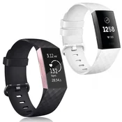shumee 2x TRAK ZA Fitbit Charge 3/4 ČRNO BEL TPU NEPREMOČLJIV ZAPESTNI S
