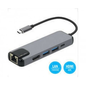 Fast asia adapter-konvertor TIP-C na HDMI + 2xUSB 3.0 + TIP C + RJ45