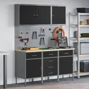 vidaXL vidaXL 8-delni delovni kabinet in pegboard set Črna MDF in kovina, (22047391)