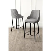 Hanah Home set od 2 barskih stolica Tera, siva tkanina Babyface, crne metalne noge
