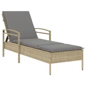 Vidaxl Ležalnik z blazino bež 63x200x81 cm poli ratan