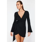 Trendyol Black Mini Woven Tie Beach Dress