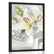 Plakat bela lilija na zanimivem ozadju - 20x30 black