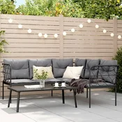 Set vrtnih sofa s jastucima crni od celika i tekstilena