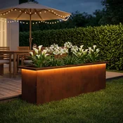 vidaXL Vrtno korito za rože z LED osvetlitvijo Rjav 30 x 100 x 30 cm