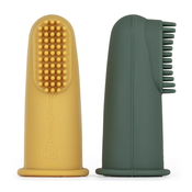 PETITE&MARS Set silikonskih prstnih zobnih ščetk Ochre&Green 2 kos 0m+