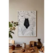 WallXpert uramljena slika 115191, crni konj medu belim konjima, 30 x 40 cm, beli ram