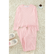 Trendyol Pink 100% Cotton Polka Dot and Heart Patterned Knitted Pajama Set