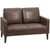 HOMCOM Dvosed imbottito v tkanini iz usnja zračni z blazinami in nogami iz gume, kavč za prihranek prostora z nasloni za dnevno sobo, dnevno sobo, 130x78x85 cm, temno rjava