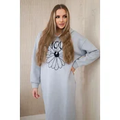 Long insulated dress with grey embroidery