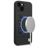 shumee BMW BMHMP14MSLBLBK silikonski ovitek za iPhone 14 Plus/15 Plus 6.7 črne barve z logotipom MagSafe