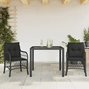 Vidaxl vidaXL 3-delni bistro komplet z blazinami, črne barve, poli ratan