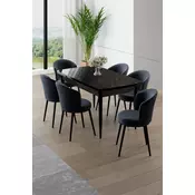 HANAH HOME Rasklopivi trpezarijski sto i stolice (7 delova) Asfel Black Marble Anthracite