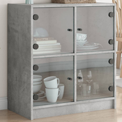 Bocni ormaric sa staklenim vratima boja betona 68x37x75,5 cm
