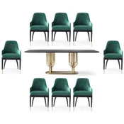 Casa Padrino Luxury Dining Room Set Green/Black/Brass - 1 Luxury Dining Table & 8 Luxury Dining Chairs - Dining Room Furniture - Luxury Furniture - Luxury Collection