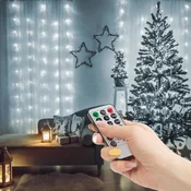 Family LED svetlobna zavesa 3 × 1 m – 100 hladno belih lučk, 8 načinov, IP44 primerna na prostem