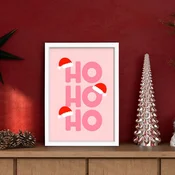 WallXpert uramljena slika 3752CHRCT-013, natpis Ho Ho Ho sa Deda Mrazovim kapama na roze pozadini, 37 x 52 cm, beli ram