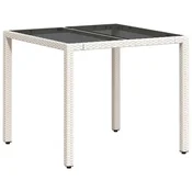 Vidaxl vidaXL Vrtna miza s stekleno ploščo bela 90x90x75 cm poli ratan