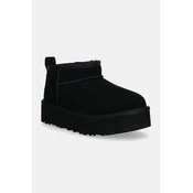 Djecje cipele za snijeg od brušene kože UGG CLASSIC ULTRA MINI PLATFORM boja: crna