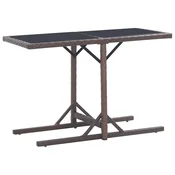 Vidaxl Vrtna miza rjava 110x53x72 cm steklo in poli ratan