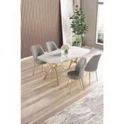 Lena - White Marble, Gold, Grey White MarbleGoldGrey Dining Table & Chairs Set (5 Pieces)