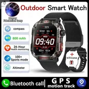 KJB Športna pametna ura s kompasom, svetilko in Bluetooth klici, črna mrežasta