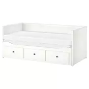 HEMNES Dnevni krevet s 3 fioke/2 dušeka, bela/Vannareid vrlo tvrdo, 80x200 cm