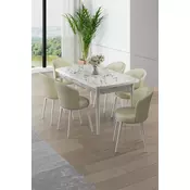 HANAH HOME Rasklopivi trpezarijski sto i stolice (7 delova) Asfel White Marble Cream