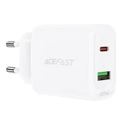 AceFast A25 omrežni polnilnik, USB + USB-C, PD 20W (bela)