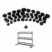 Komplet: Set HEX uteži od 2,5 kg – 25 kg + stojalo za HEXAGON uteži Toorx