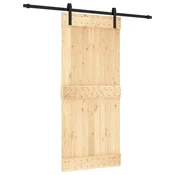 Vidaxl Drsna vrata Naravna in črna 90 x 210 cm Masiven borov les
