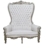 Casa Padrino baroque high back 2 seater sofa white/silver - Magnificent baroque style faux leather sofa with rhinestones - Baroque style living room furniture - Baroque furniture