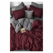 Bordo siva pamucna posteljina za bracni krevet/s produženom plahtom 200x220 cm - Mila Home