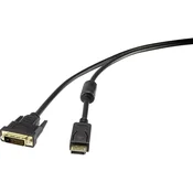 Renkforce Renkforce DisplayPort / DVI priključni kabel [1x DisplayPort vtič-1x DVI-vtič 24+1pol.] 0.5 m črne barve