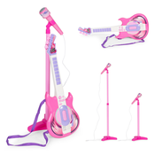 Mp3 djecja elektricna gitara sa stalkom i mikrofonom roza